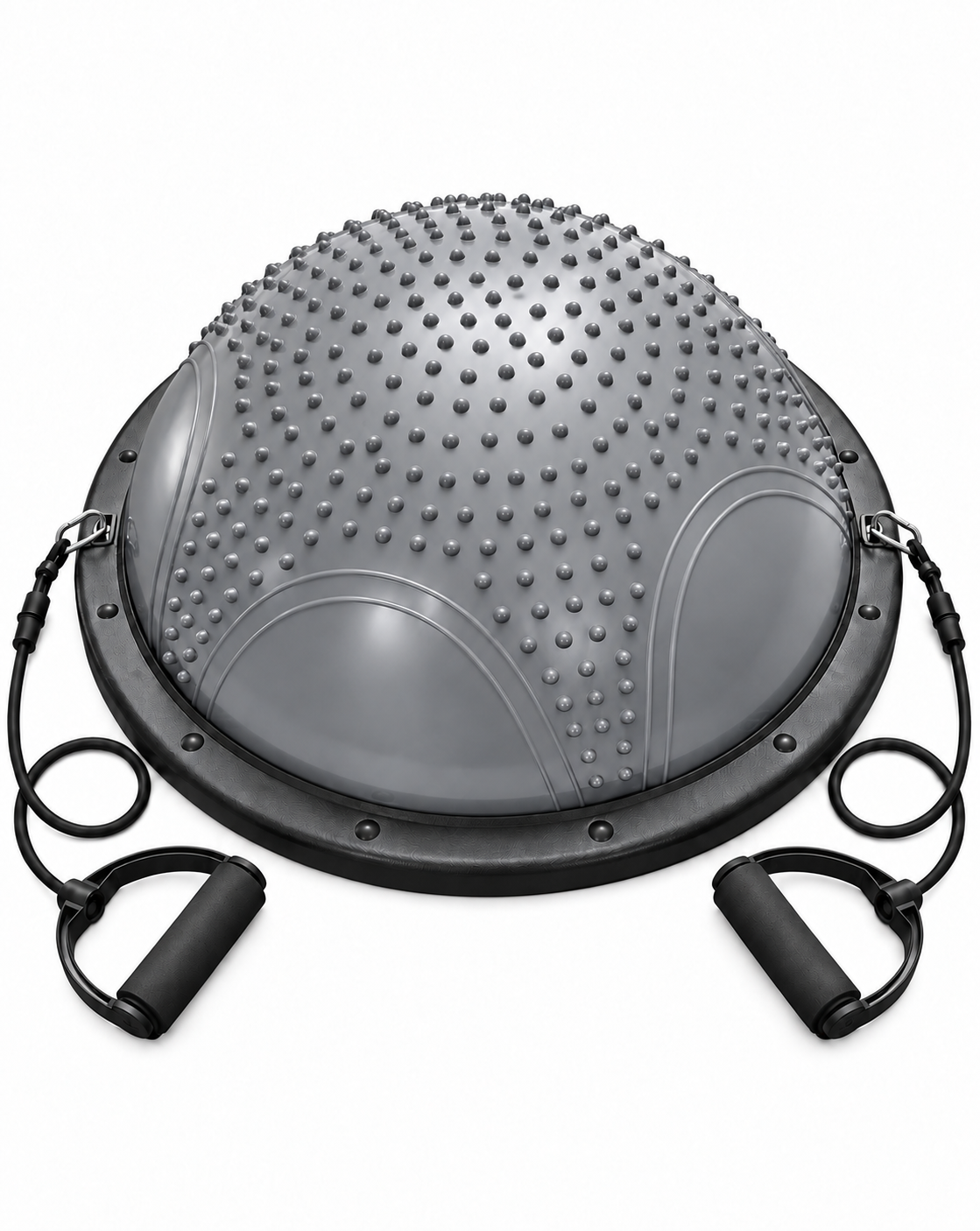 Bosu con Textura de Masaje 58cm y Ligas de Resistencia (Semiesfera de Equilibrio)