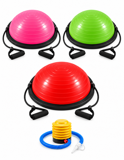 Bosu con Textura de Masaje 60cm y Ligas de Resistencia